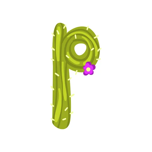 P levél formájában a kaktusz virágzó virág, zöld öko angol levél vektoros illusztráció-fehér alapon — Stock Vector