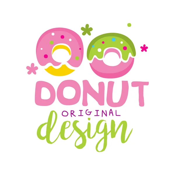 Logo Donat asli desain, lambang untuk permen, restoran, bar, kafe, menu, manis toko vektor Ilustrasi pada latar belakang putih - Stok Vektor