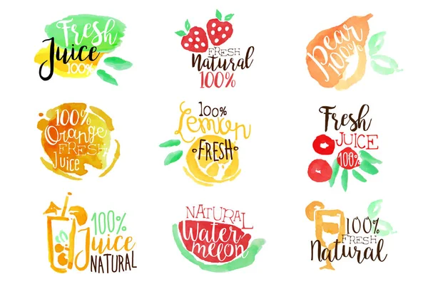 Percent Fresh Juice Promo Signs Colorful Set — Stock Vector