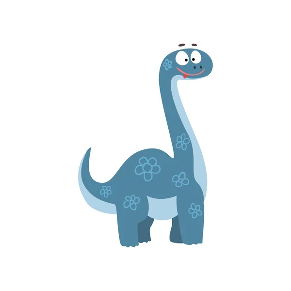 Cute cartoon brontosaurus dinosaur, prehistoric dino character vector Illustration on a white background — Stock Vector