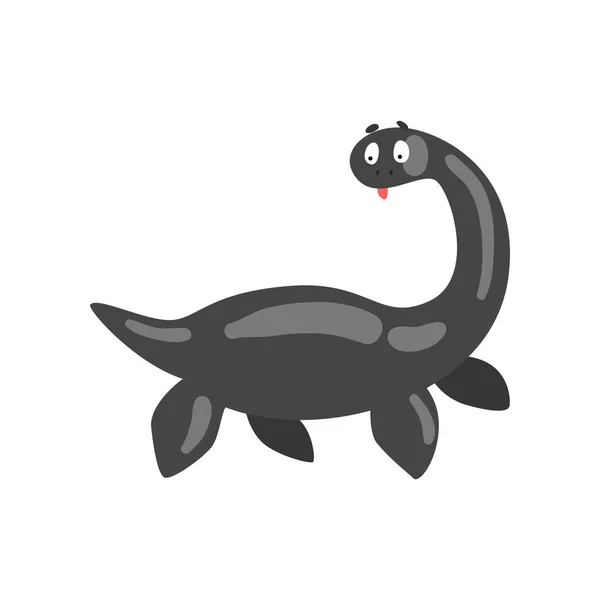 Μαύρο χαριτωμένο κινούμενα δεινόσαυρος, προϊστορικά dino χαρακτήρα διανυσματικά εικονογράφηση σε λευκό φόντο — Διανυσματικό Αρχείο