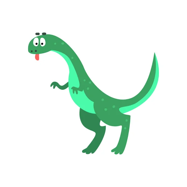 Cute cartoon brachiosaurus dinosaur, prehistoric dino character vector Illustration on a white background — Stock Vector