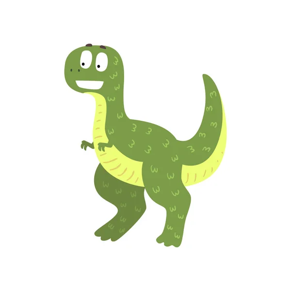 Cute cartoon green dinosaur, prehistoric dino character vector Illustration on a white background — Stock Vector