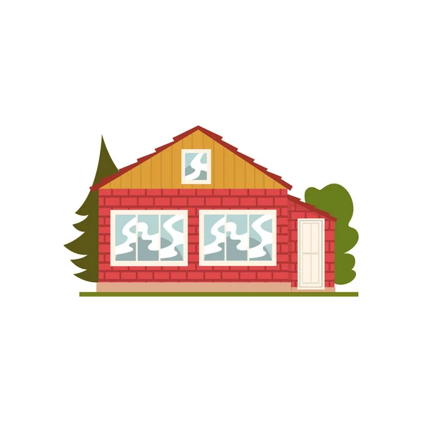 Fachada de casa de ladrillo con ventanas, vector inmobiliario Ilustración sobre fondo blanco — Vector de stock