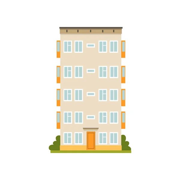 Több emeletes panel ház homlokzata, a városi építészet és a város építési vektoros illusztráció egy fehér háttér — Stock Vector
