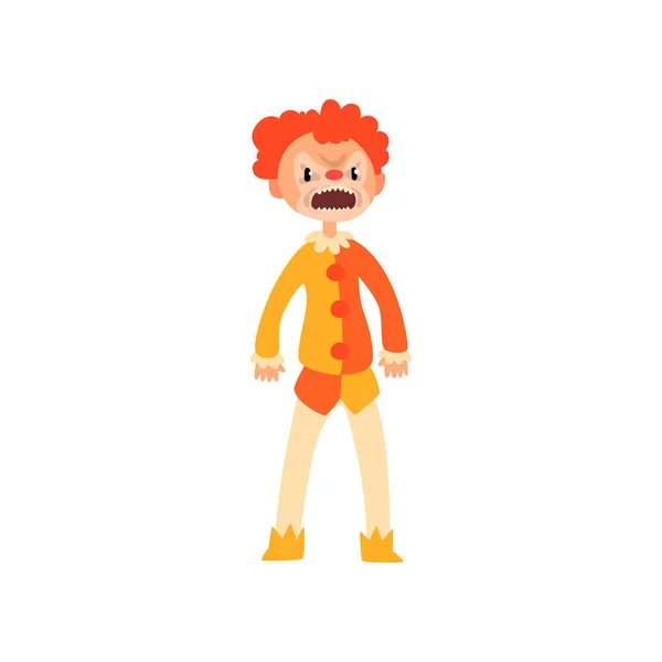 Arga röda haired clown seriefigur, mannen i Halloweenkostym vektor Illustration på vit bakgrund — Stock vektor