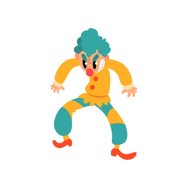 Arrabbiato clown personaggio dei cartoni animati, clown di Halloween con vettori occhi maligni Illustrazione su uno sfondo bianco — Vettoriale Stock