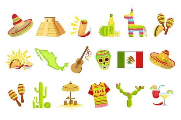 Ensemble de symboles de la culture mexicaine — Image vectorielle