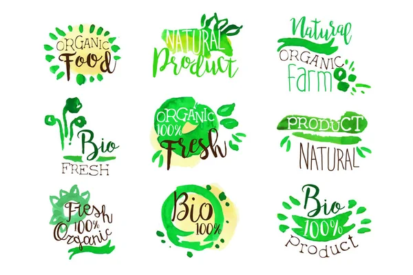 Organik Tarım Gıda Promo işaretleri renkli ayarla — Stok Vektör