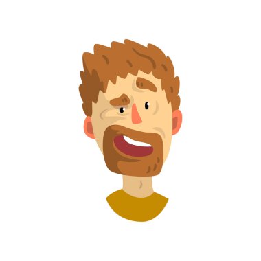 Sürpriz Genç sakallı dostum, duygusal yüz ifadesi vektör çizim üzerinde beyaz bir arka plan yüzü