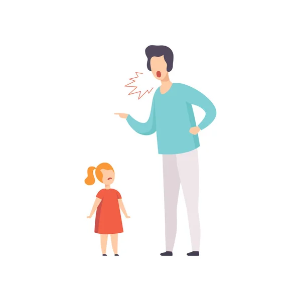 Papá regañando a su hija, joven gritándole al vector infantil Ilustración sobre un fondo blanco — Vector de stock