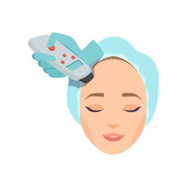 Genç kadın yüz gençleştirme güzellik salonları, kozmetik ve anti için makine kozmetik prosedür sahip yaşlanma kavramı vektör çizim