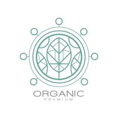 Organik prim logosu, organik sağlıklı ürünler, doğal kozmetik, taze kaliteli yiyecek ve içecek, ekoloji işareti vektör çizim beyaz bir arka plan üzerinde ambalaj