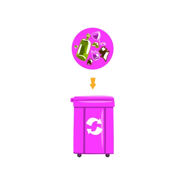 Poubelle avec ordures triées, recyclage des déchets vecteur de l'industrie Illustration — Image vectorielle