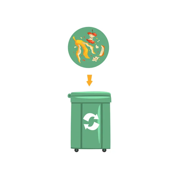 Green trash garbage can with sorted garbage, recycling garbage industry vector Illustration