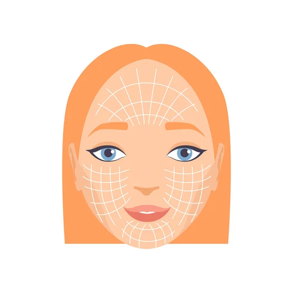 Fiatal nő arc masszázs vonalakkal, bőrfiatalító eljárás vektoros illusztráció — Stock Vector