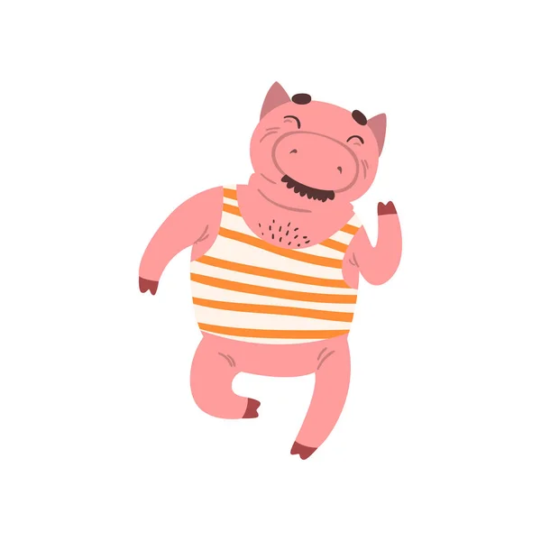 Komik erkek domuz karikatür karakter vektör çizim beyaz bir arka plan üzerinde gülümseyen — Stok Vektör