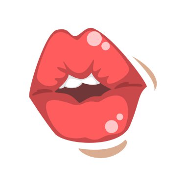 Güzel parlak tombul kadın dudaklar, duygusal ağız beyaz bir arka plan üzerinde genç kadın vektör çizim