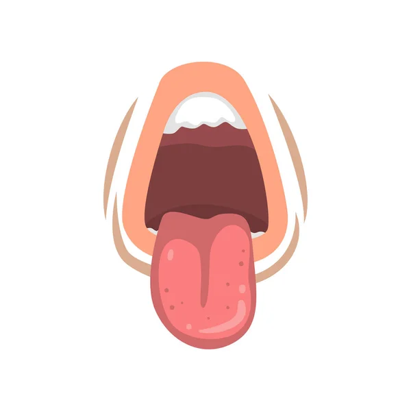 밖으로 혀와 입을 열고, 젊은 여자의 감정적인 입술 흰색 배경에 그림을 벡터 — 스톡 벡터