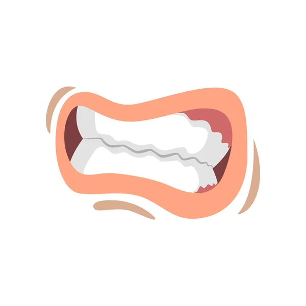 चिपकने वाले दांत, एक सफेद पृष्ठभूमि पर युवा महिला वेक्टर इलस्ट्रेशन का गुस्सा भावनात्मक मुंह — स्टॉक वेक्टर