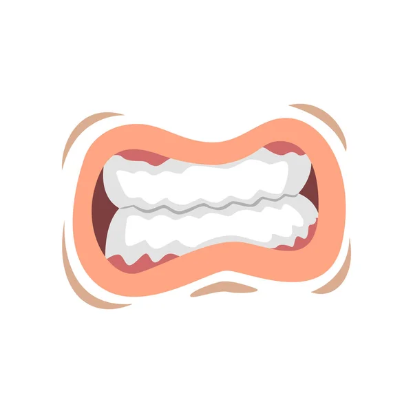 घुमावदार दांतों के साथ मुंह, एक सफेद पृष्ठभूमि पर युवा महिला वेक्टर इलस्ट्रेशन के भावनात्मक होंठ — स्टॉक वेक्टर
