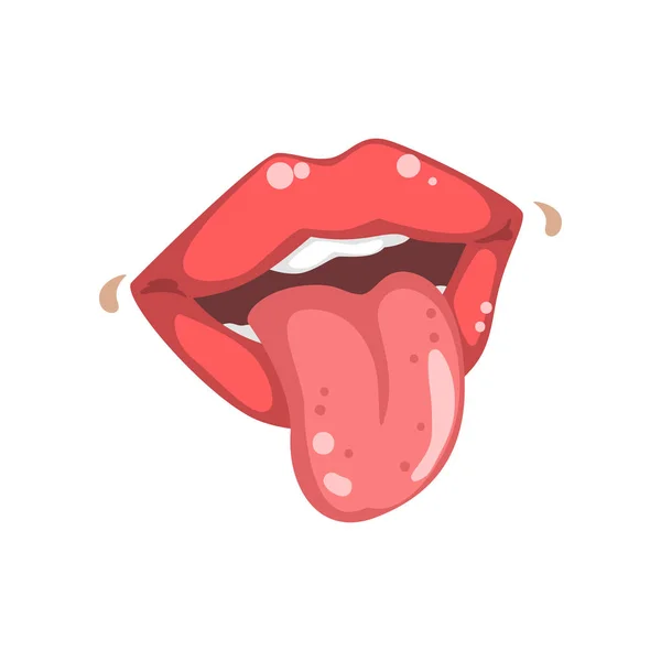 Boca sobresaliendo lengua, labios emocionales de mujer joven vector Ilustración sobre un fondo blanco — Vector de stock