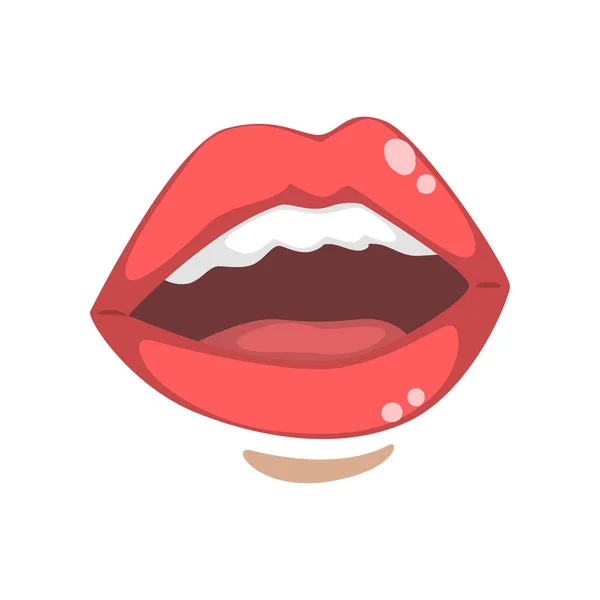 Opened beautiful glossy female lips with white teeth, emotional mouth of young woman vector Illustration on a white background — Stock Vector