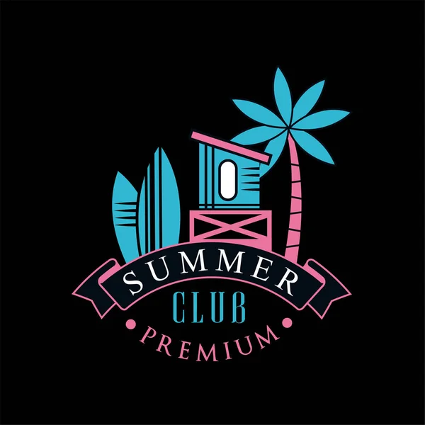 Nyári club premium logó sablon design elem lehet használt surf club, shop, póló nyomtatás, jelkép, jelvény, címke, szórólap, banner, plakát vektoros illusztráció — Stock Vector