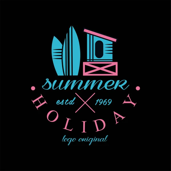 Σερφ διακοπών λογότυπο αρχικό estd 1969, στοιχείο του σχεδιασμού μπορεί να χρησιμοποιηθεί για surf club, κατάστημα, t shirt εκτύπωσης, έμβλημα, κονκάρδα, ετικέτα, φέιγ βολάν, banner, αφίσα διανυσματικά εικονογράφηση — Διανυσματικό Αρχείο