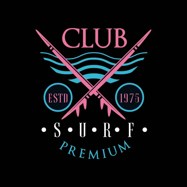 Surf club premium logo estd 1975, elemento de design pode ser usado para clube de surf, loja, t-shirt print, emblema, crachá, rótulo, panfleto, banner, poster vector Ilustração — Vetor de Stock