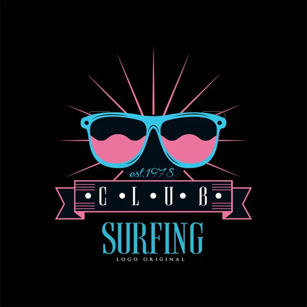 Surfing club logo original est 1978, design element can be used for surf club, shop, t shirt print, emblem, badge, label, flyer, banner, poster vector Illustration — Stock Vector