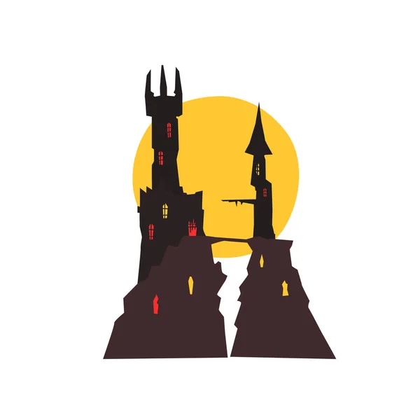Sinister castle with full moon at night vector Illustration on a white background — Stock Vector