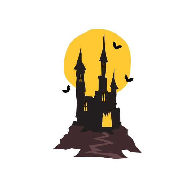 Spooky haunted castle with bats and full moon vector Illustration on a white background — Stock Vector