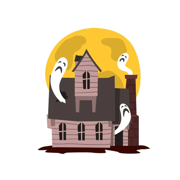Spooky haunted castle, scary Halloween mansion vector Illustration on a white background — Stock Vector