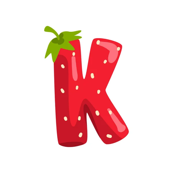 英文字母 K 由成熟新鲜的 srawberry, 明亮的红色莓果字体矢量例证在白色背景 — 图库矢量图片