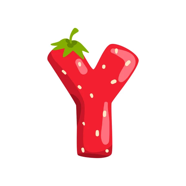 Písmeno Y anglické abecedy z zralé čerstvé srawberry, jasně červené bobule písmo vektorové ilustrace na bílém pozadí — Stockový vektor