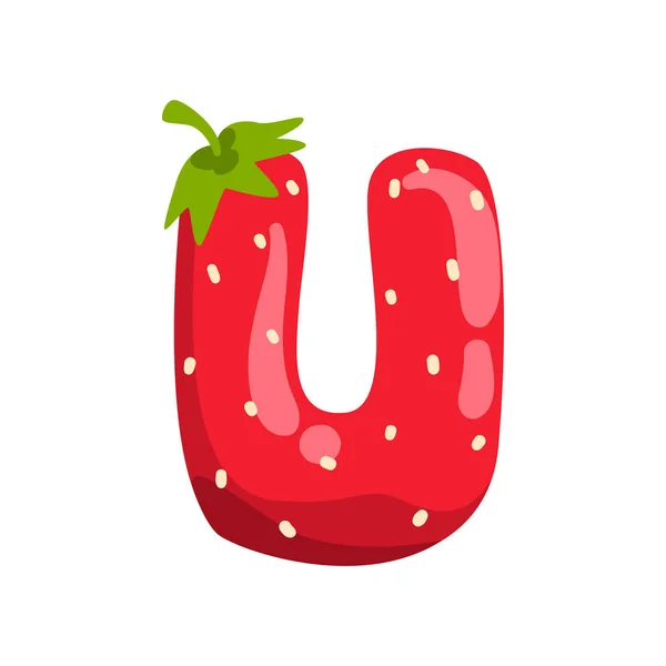 Letra U do alfabeto inglês feito de srawberry fresco maduro, vetor de fonte de berry vermelho brilhante Ilustração em um fundo branco — Vetor de Stock