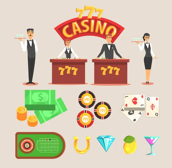 I simboli del gioco d'azzardo del casinò impostano illustrazioni vettoriali — Vettoriale Stock