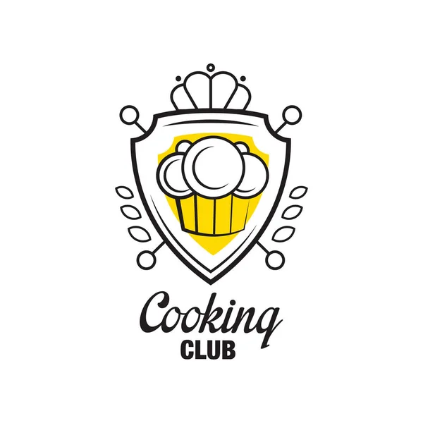 Cooking club logo ontwerp, heraldische schild met chef-kok hoed, kan badge worden gebruikt voor de kookles, voedsel studio vector illustratie op een witte achtergrond — Stockvector