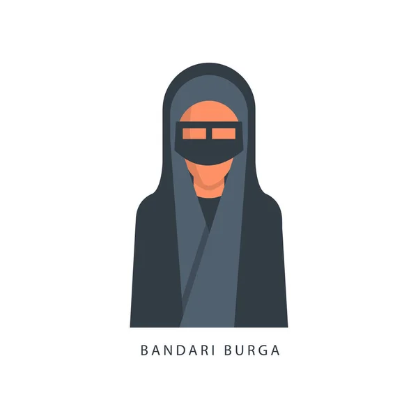 Mulher em Muçulmano Bandari Burga cobertura para a cabeça, avatar feminino no tradicional vetor de roupas islâmicas Ilustração i em um fundo branco — Vetor de Stock