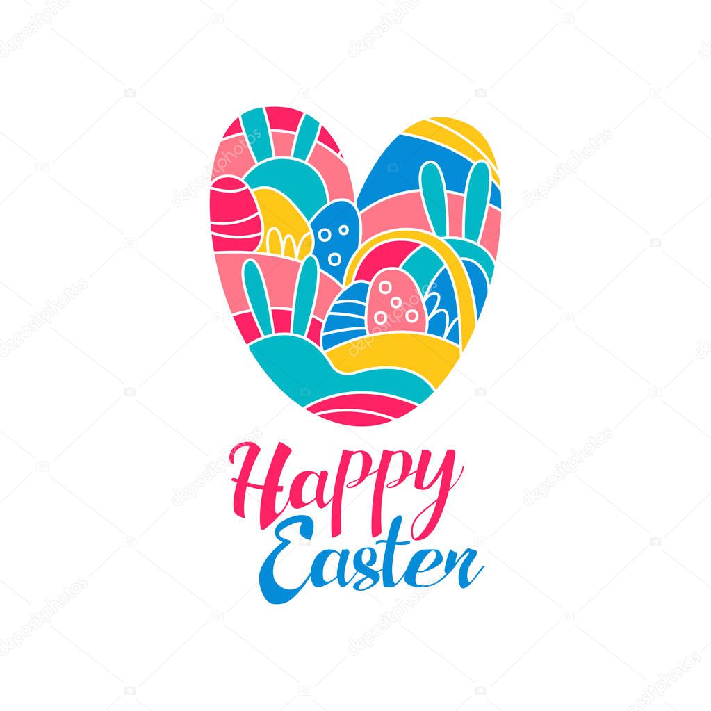 Happy Easter Day logo, creative template with heart for greeting card, invitation, poster, banner, t-shirt design vector Illustration on a white background