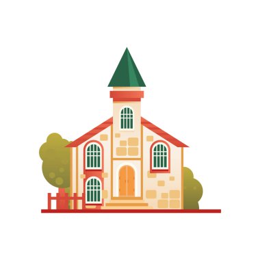Hıristiyan kilise cuilding, önden görünüm vektör çizim beyaz bir arka plan üzerinde