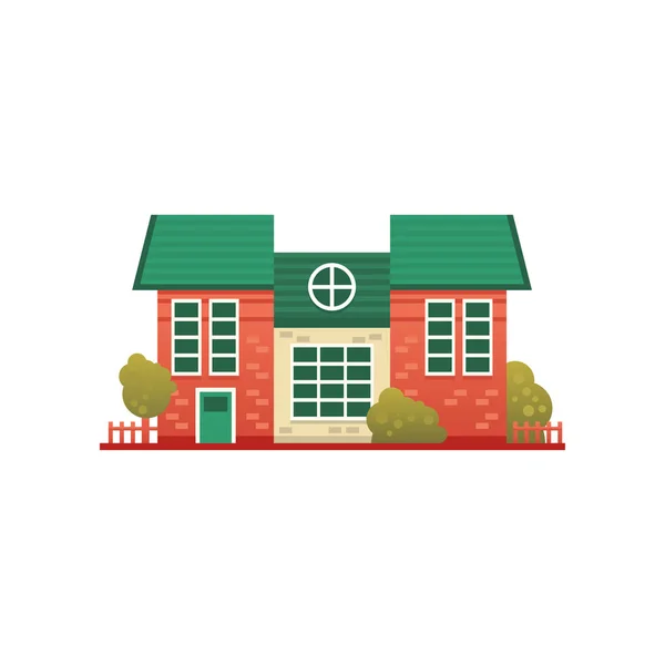 Casa de campo tradicional, bienes raíces, vector de vista frontal Ilustración sobre un fondo blanco — Vector de stock
