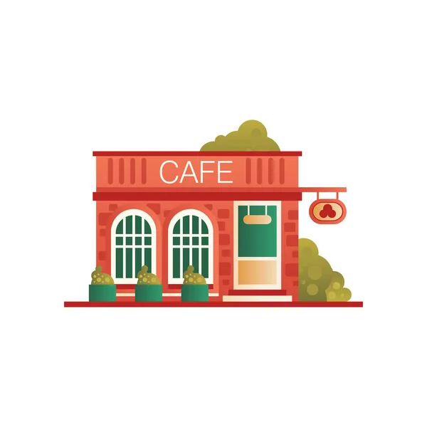 Caffè di strada, edificio pubblico della città, vettore vista frontale Illustrazione su uno sfondo bianco — Vettoriale Stock