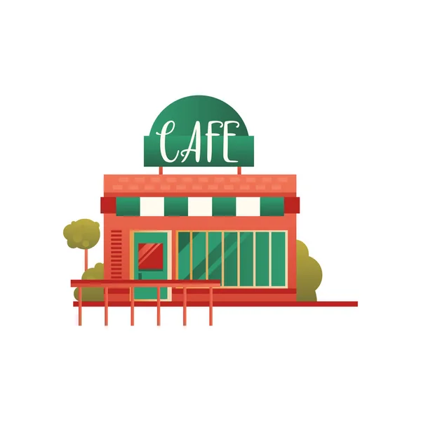 Mała kawiarnia ulica, miasto budynek publiczny, widok z przodu wektor ilustracja na białym tle — Wektor stockowy