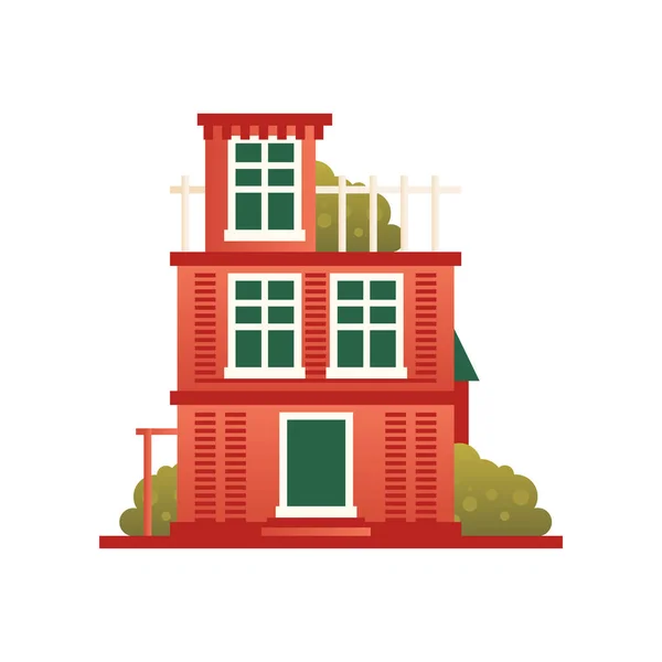 Brick residential house, front view vector Illustration on a white background — Stock Vector