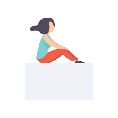 Yan görünümü vektör çizim beyaz bir arka plan rahat kıyafetler içinde oturan genç esmer kadın