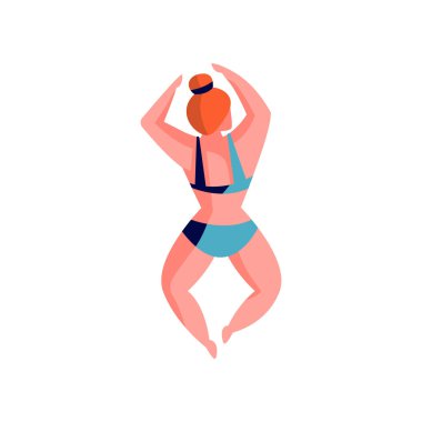 Ona yalan kız güneşlenme, güzel genç bir kadın, beyaz bir arka plan üzerinde plaj vektör çizim rahatlatıcı mide