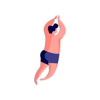 Onun mide güneşlenme, Genç adam rahatlatıcı plajda yatan adam beyaz bir arka plan üzerinde illüstrasyon vektör