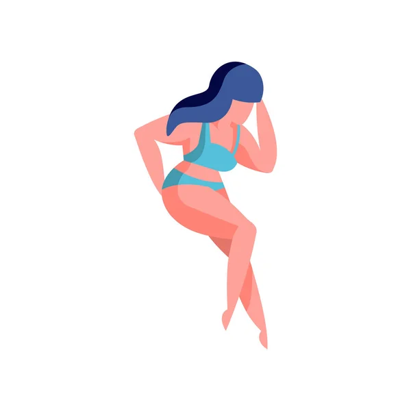 Belle femme en bikini bleu relaxant au vecteur plage Illustration sur fond blanc — Image vectorielle